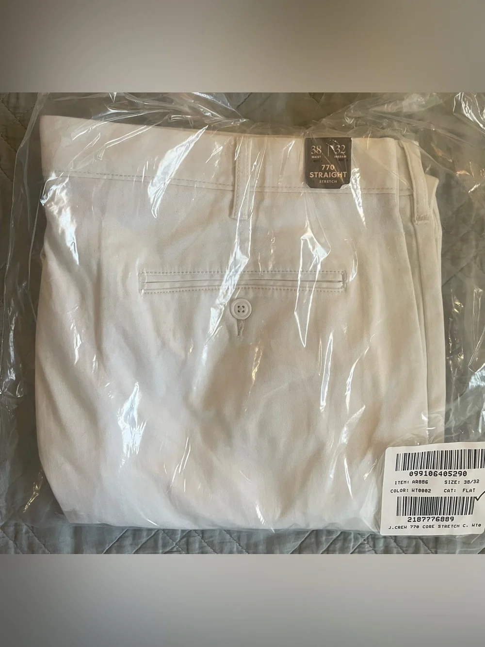 J. Crew 770M Straight-fit stretch chino pant in White Size 38 NWD $98 AR886